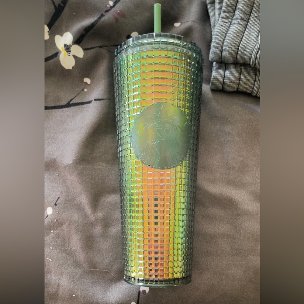 Starbucks Iridescent Green Studded Tumbler with Green Straw